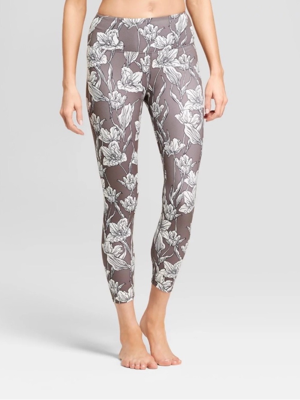 JoyLab Grey and White Floral High-Rise Leggings